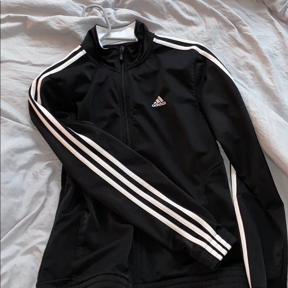 Black adidas zip up sweatshirt with white stripe